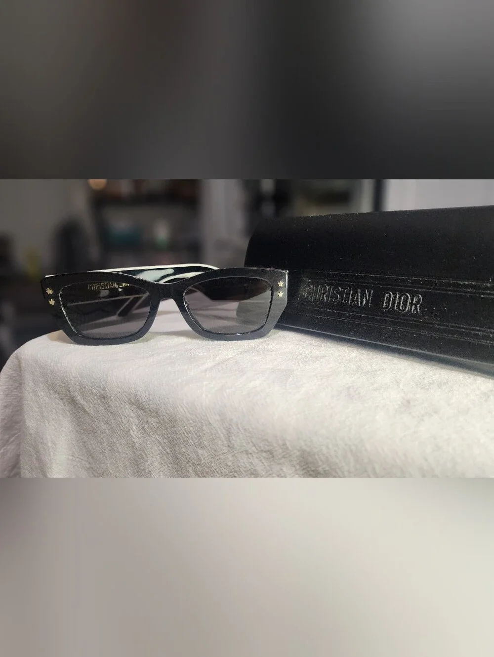 Christian Dior Black Cat-Eye Sunglasses with Star Accents